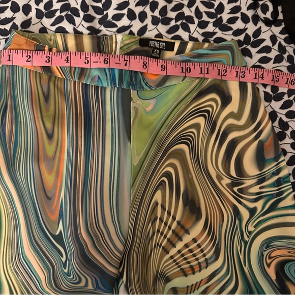 POSTER GIRL Dolls Kill High Rise Hypnosis Habits Swirl Kick Flare Rave Pants XS - Picture 14 of 16